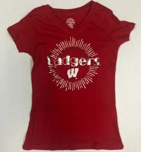 Wisconsin Badgers V-Neck Girls Foil Graphic T-Shirt  CHOOSE SIZE - Picture 1 of 1