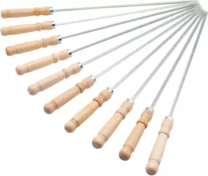 16" Stainless Steel Shish Kebab Skewers Bbq Wood Handle Heat Resistant 10 Pcs - Picture 1 of 11
