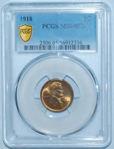 1918 PCGS MS65RD Red Lincoln Wheat Cent - Picture 1 of 2