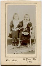 Little Girls With Busket  , Vintage Children Photo by Deton , Mons Belgium