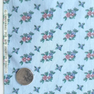 VTG Tiny Pink Purple Flowers On Blue Small Print Cotton RJR Fabrics 20"L x 44"W - Picture 1 of 8