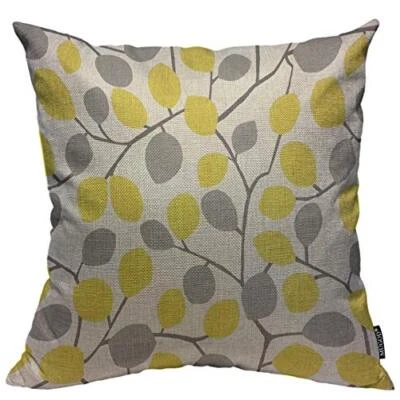 Throw Pillow Cover Yellow and Grey Seamless Leaves Pattern Home 18X18 inch B061 - Image 1 of 4