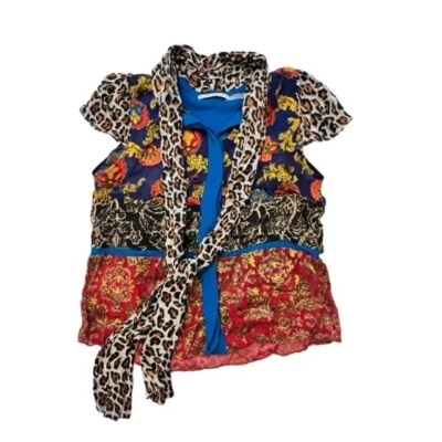 Alice + Olivia Blouse XS Jeannie Bow Collar Garden SILK Floral Leopard Sheer EUC - Image 1 of 4