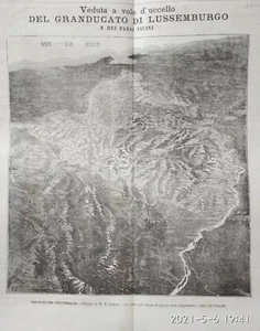 XILOGRAFIA ORIGINALE DEL 1867-VEDUTA A VOLO D'UCCELLO GRANDUCATO LUSSEMBURGO - Foto 1 di 1