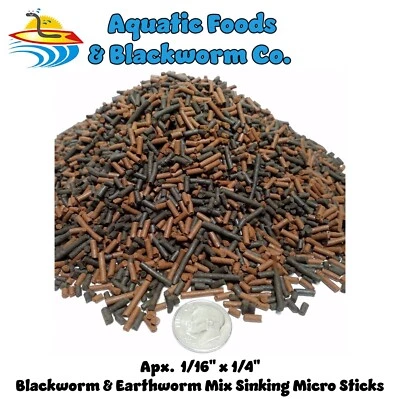 AQUATIC FOODS Blackworm & Earthworm Mix Sinking Micro Sticks (1/16" x 1/4")