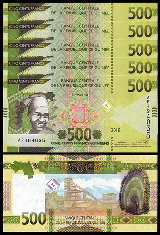 Guinea 500 Francs 2018 (2019), UNC, 5 Pcs LOT,  P-New Design Cover