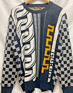 BAROCCO Los Angeles Black White Gold Pull Over Crew Neck Men Sweater Size XL - Picture 1 of 21