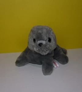 Small Grey Gray Baby Pup Seal Bean Plush 6" Stuffed Animal by Aurora - Picture 1 of 3