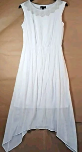 Women's M Lagenlook White Tunic Dress Sheer Overlay Boho Sleeveless No Belt - Picture 1 of 13
