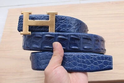 Cinturón para hombre azul de piel de cocodrilo genuino - W 1,5" Foto 1 de 4