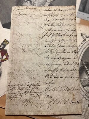 Letra marca de agua de papel acanalado manuscrito antiguo original de 1804 Foto 1 de 4