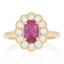 NEW 1.68ctw Oval Cut Ruby & Diamond Ring - 18k Gold Floral Milgrain Halo GIA
