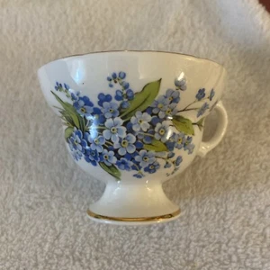 VTG Rosina England Bone China Tea Cup Blue Gold trim Floral Boho chic - Picture 1 of 5