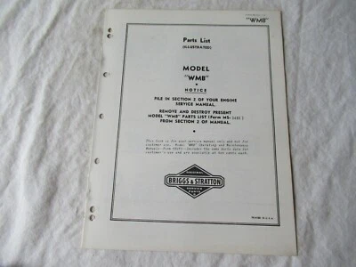 Briggs & Stratton WMB engine parts list catalog manual - Image 1 of 3