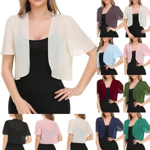 Womens Summer Open Front Shrug Ladies Lace Cropped Bolero Short Cardigan Top New - Picture 1 of 17