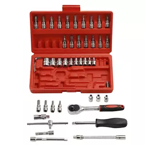 46pcs Metric Socket Set 1/4" Drive Screwdriver Set Ratchet Torx Hex Wrench Bit - Picture 1 of 19