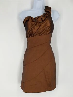 NWT Nikki Italy Bronze Copper Gold Taffeta Layered One Shoulder Cocktail Dress S - image 1 of 4