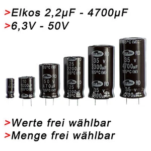 ELKO Capacitors 2.2μF to 4700μF uF + 6.3V - 50V Elkos Radial Electrolyte 105 - Picture 1 of 24