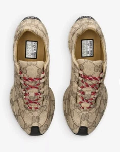 GUCCI MEN'S BEIGE EBONY GG GUCCISSIMA PRINT RUN SNEAKERS SHOES Sz 11 - Picture 1 of 8