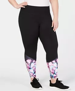 Ideology Women's Floral Ankle Athletic Leggings; Black/Pink (1X) - Picture 1 of 1