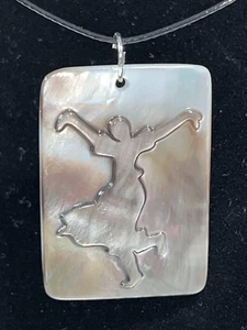 Hand Carved 3D Dancing Girl, Carved From Shell On A Ribbon/Cord Adjustable Chain - Picture 1 of 6
