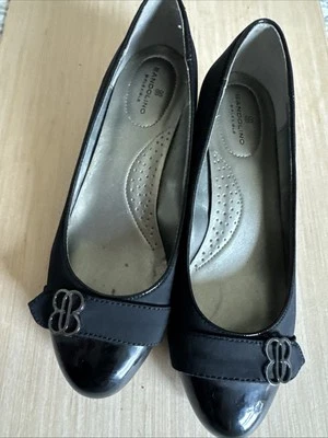 Bandolino Preto Camurça e Couro Patente 2" Wedge Chunk Heals Classic 7,5 M - Imagem 1 de 4