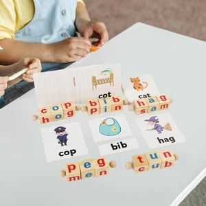 Wooden Reading Blocks Educational Toy Early Learning Reading CVC Words Learning - Picture 1 of 7
