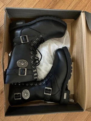 Botas de motocicleta Xelement X19409 para hombre negras 'Fury' de cuero con cordones de 12 pulgadas Foto 1 de 4