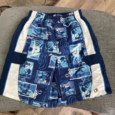 Shorts unissex infantil anos 80 OP Ocean Pacific Board cintura elástica, tamanho M(8) - Imagem 1 de 4