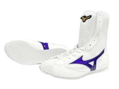 [Hecho por encargo] Zapatos de Boxeo Largos MIZUNO Blanco/Púrpura/Plateado Línea Hechos en Japón Foto 1 de 4