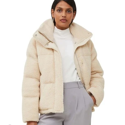 French Connection Cream Sherpa Puffer Jacket Size Medium - Image 1 of 4