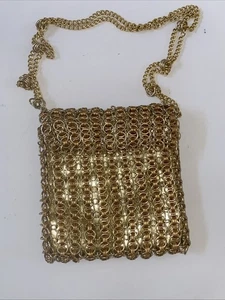 SAKS FIVE AVENUE Geldbörse Gold Metall Kette Satin gefüttert Vintage - Bild 1 von 11