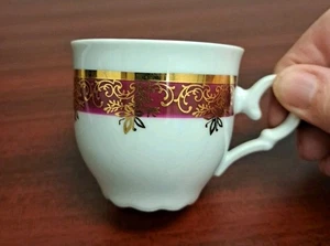 Czech Republic Espresso  Cup Rucni Praze Gold Red Porcelain Demitasse - Picture 1 of 5
