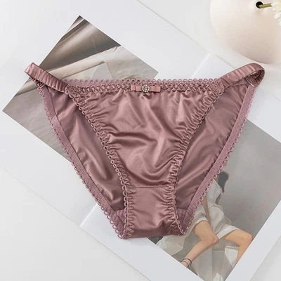 Mujeres Sexy Satén Bragas Calzoncillos Cintura Baja Cuerda Bikinis Lencería Ropa Interior Foto 1 de 4