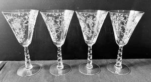 4 Fostoria Mayflower Kristall 7 3/8" Wasser/Wein Kelche 8 Oz Füllhorn Ätzung - Bild 1 von 6