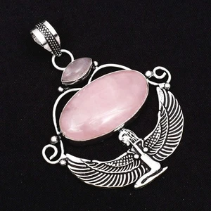 Rose Quartz Gemstone Handmade Maat Pendant Jewelry Gift For Women 2.64" AP-21905 - Imagen 1 de 1