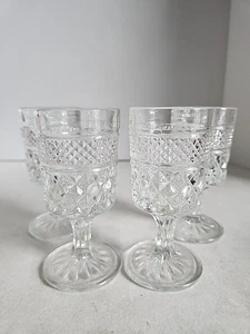 Anchor Hocking Wexford Goblets 4.5" Tall Vintage Clear Diamond Glass Lot Of 4 - Picture 1 of 4