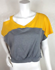 We The Free Womens Top Yellow Grey Short Sleeve Vneck Cropped Size Medium