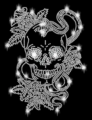 APFELBLÜTE STYLE & ACCESSOIRES XL PEDRERÍA CALAVERA SERPIENTE CRÁNEO IMAGEN PARA PLANCHAR APLICACIÓN HOTFIX