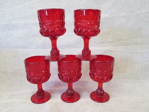 Set 5 RUBY RED Glass EYEWINKER Pattern WINE CORDIALS 4 5/8" t Fenton LG Wright - Picture 1 of 7