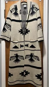 Cárdigan tribal Vertigo Southwest suéter abrigo plumero tejido Thunderbird talla L - Imagen 1 de 9