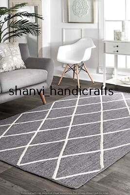 Grey Color Natural Decorative Indian Braided Rectangle Area Rug Floor Carpet Rag - Image 1 of 4