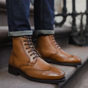 Thursday Boot Company Men's Leather Boots Wingtip Brogue Brown Sz 6.5 - Picture 1 of 17