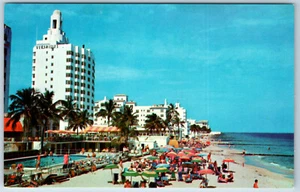 Crowded Beaches Spas & Resorts Miami FL Versailles Ocean Surf Chrome Postcard - Picture 1 of 2