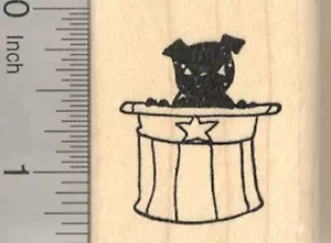 4 de julio Estampilla de goma Pug, perro negro con sombrero del tío Sam D24411 WM - Imagen 1 de 1