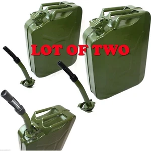 Lot Two 5 Gallon Jerry Can Gasoline Steel Tank Green 20L Storage Refill Can Jeep - Picture 1 of 2