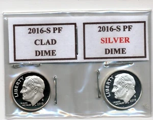 2016-S PROOF SILVER & CLAD ROOSEVELT DIMES (2 COINS) - Picture 1 of 2