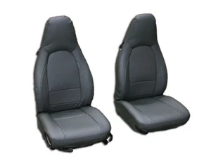 PORSCHE BOXSTER 1997-2004 CHARCOAL LEATHER-LIKE CUSTOM MADE FRONT SEAT COVER - Picture 1 of 4