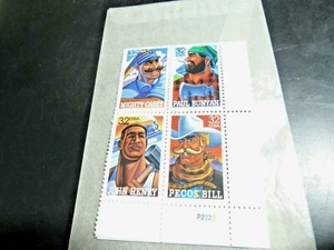 MINT PLATE BLOCK FOLK HEROS, 4 STAMP CORNER OF SHEET .32 cent - Picture 1 of 3
