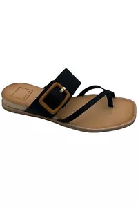 Dolce Vita Leather Buckle Thong Sandals Perris Black - Picture 1 of 3